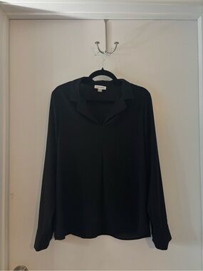 Calvin Klein Black Long-Sleeve V-Neck Collar Blouse